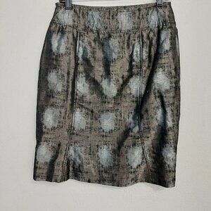 Etcetera Metallic Silver Bronze Pencil Skirt Knee Length Size 4 Cocktail Party